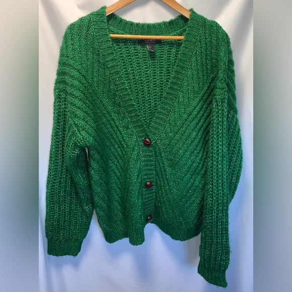 Forever 21 Contemporary Green Cardigan Button Up Long Sleeve Size Large - Picture 2 of 5